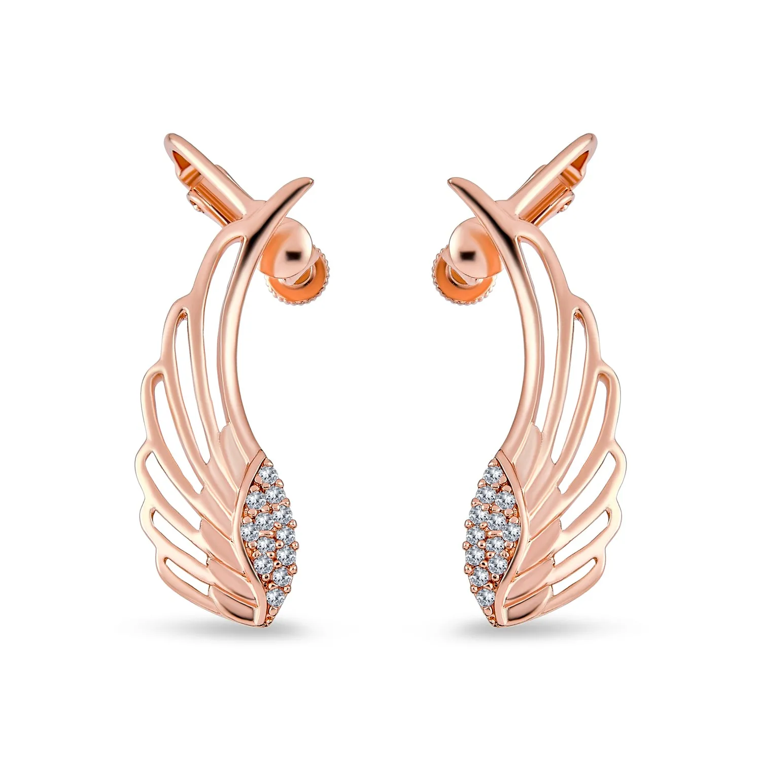 Trendy Angel Wing Feather Ear Cuff Cartilage Earrings Rose Gold Silver Plated