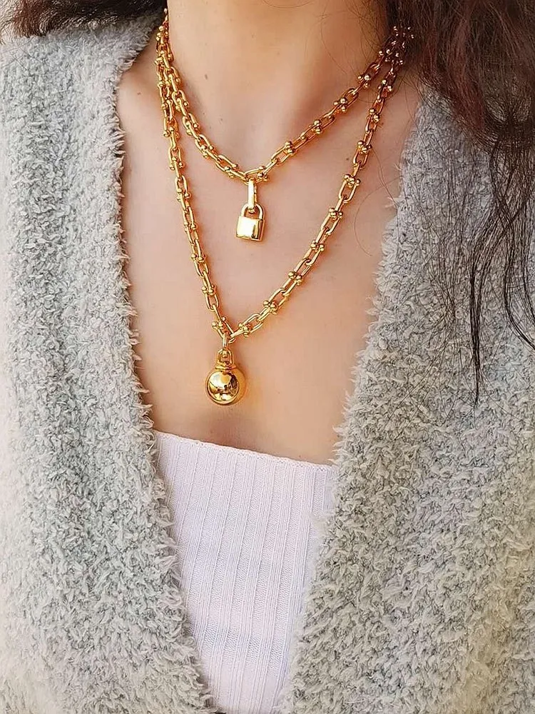 Trendy Gold Plated U-shaped Thick Chain Necklace