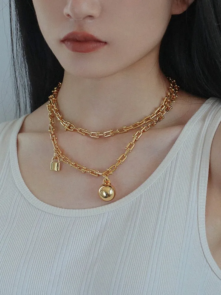 Trendy Gold Plated U-shaped Thick Chain Necklace