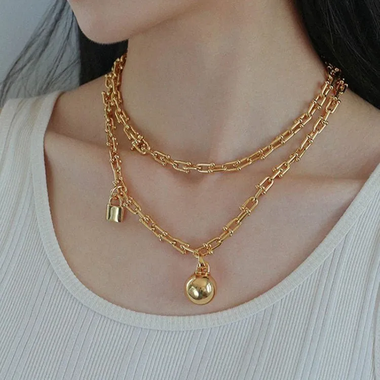 Trendy Gold Plated U-shaped Thick Chain Necklace