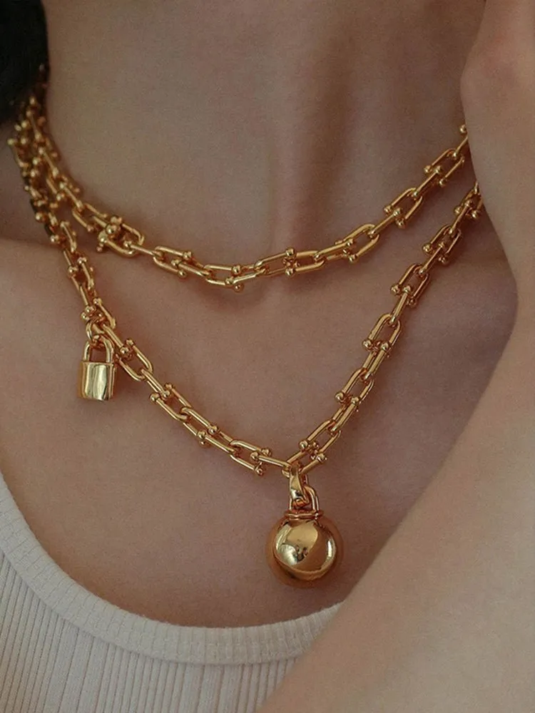 Trendy Gold Plated U-shaped Thick Chain Necklace