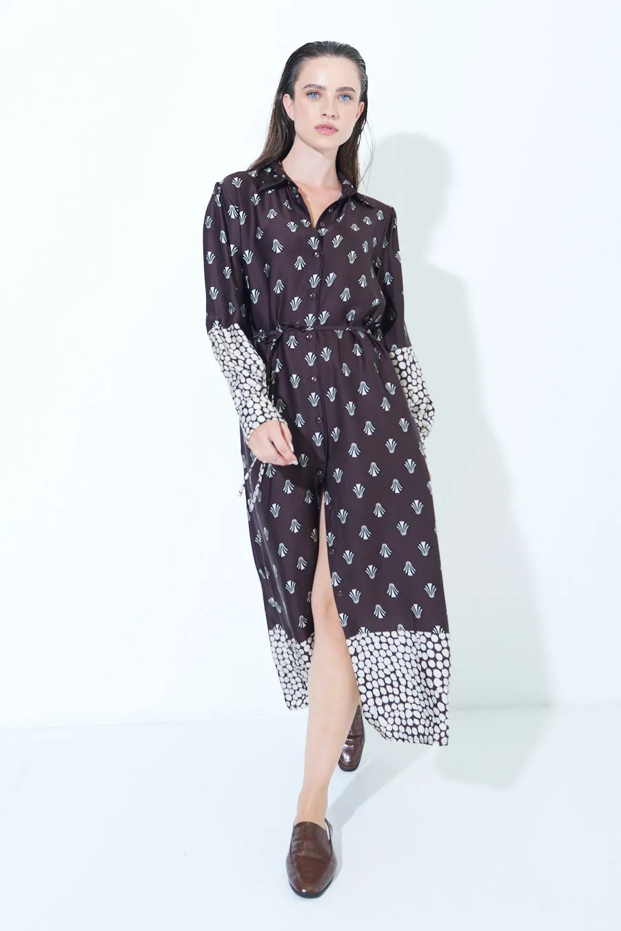 Trendy mixed print midi dress wholesale