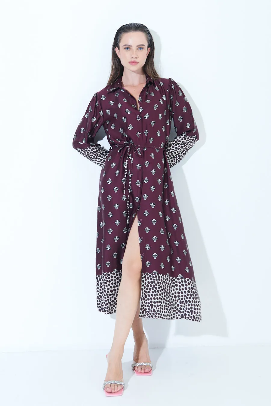 Trendy mixed print midi dress wholesale