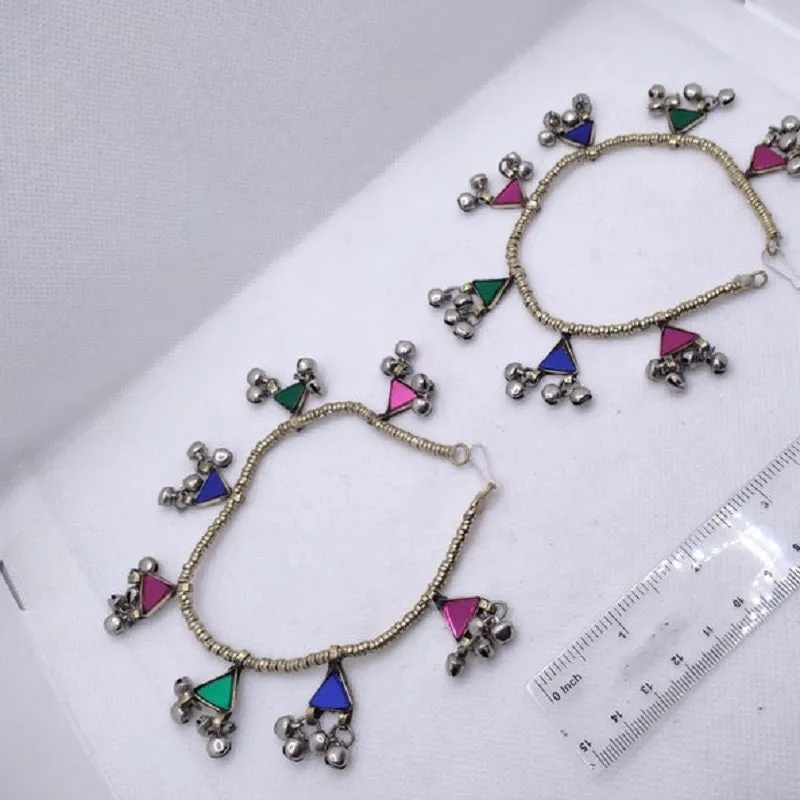 Tribal Anklets With Dangling Glass Stones and Bells