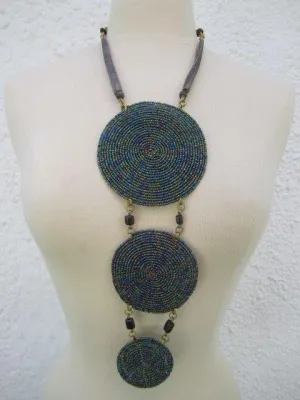 Triple Disc Necklace with horn Metallic Purple