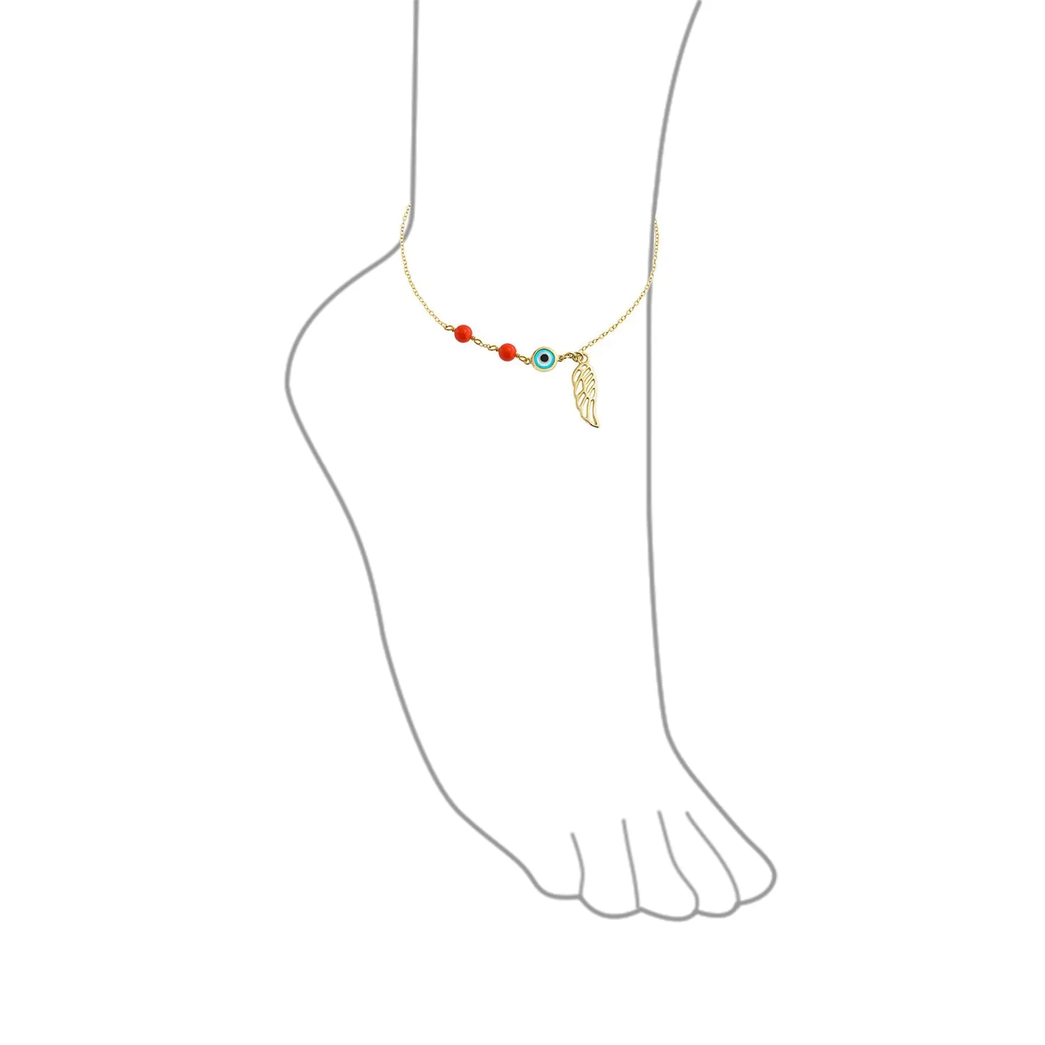 Turkish Evil Eye Anklet Ankle Bracelet 14k Gold Plated Silver 9-10 Inch