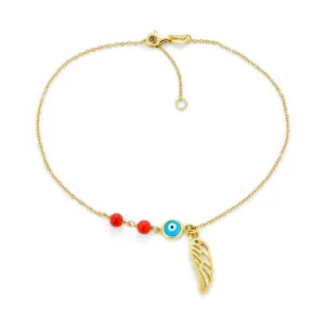 Turkish Evil Eye Anklet Ankle Bracelet 14k Gold Plated Silver 9-10 Inch