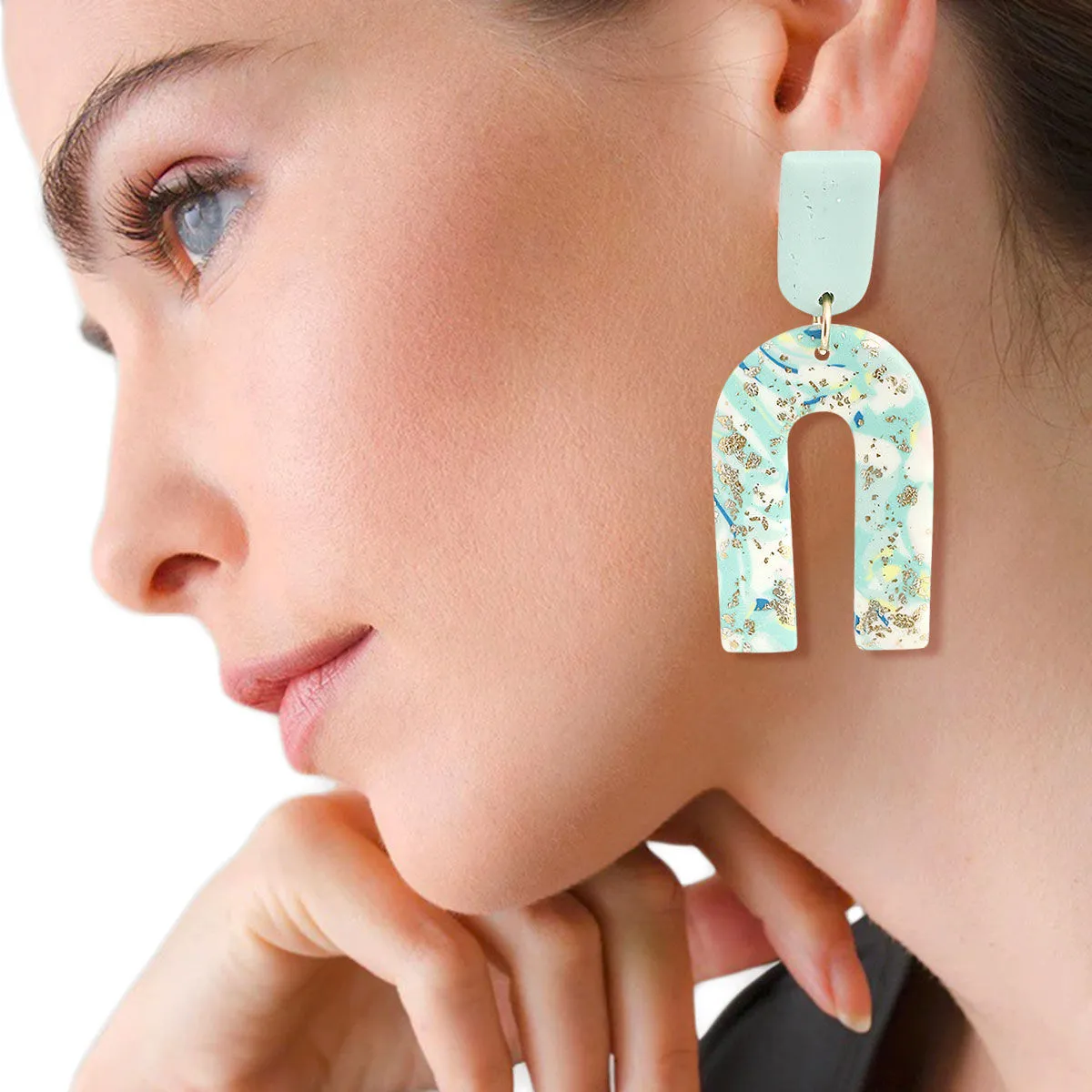 Turquoise Marbled Clay U Drop Earrings