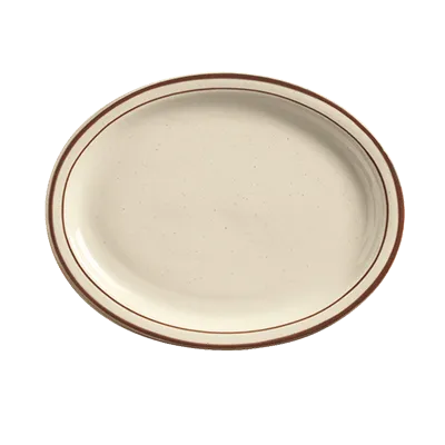 World Tableware DSD-12 Desert Sand Platter - Speckled with 2 Brown Bands, 9.5 x 7.5 inch Oval | Denson CFE