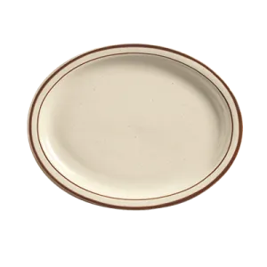 World Tableware DSD-12 Desert Sand Platter - Speckled with 2 Brown Bands, 9.5 x 7.5 inch Oval | Denson CFE