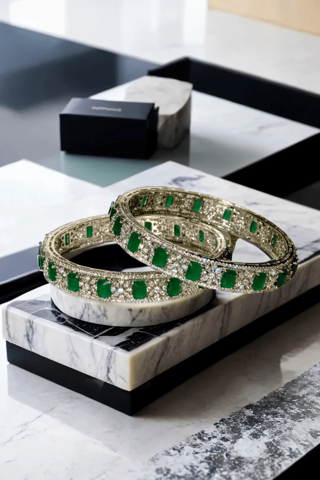 Zaria - Rhodium-Plated Emerald Luxe Bangles Set (7 PC)