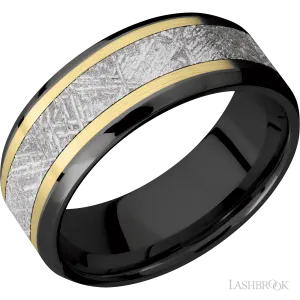 Zirconium with Polish , Polish Finish and 14K Yellow Gold Inlay - 8MM