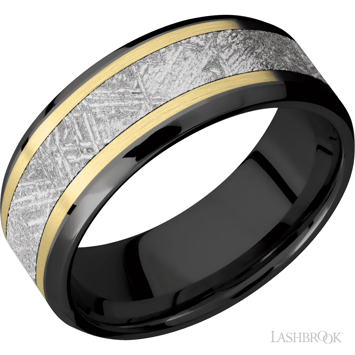 Zirconium with Polish , Polish Finish and 14K Yellow Gold Inlay - 8MM